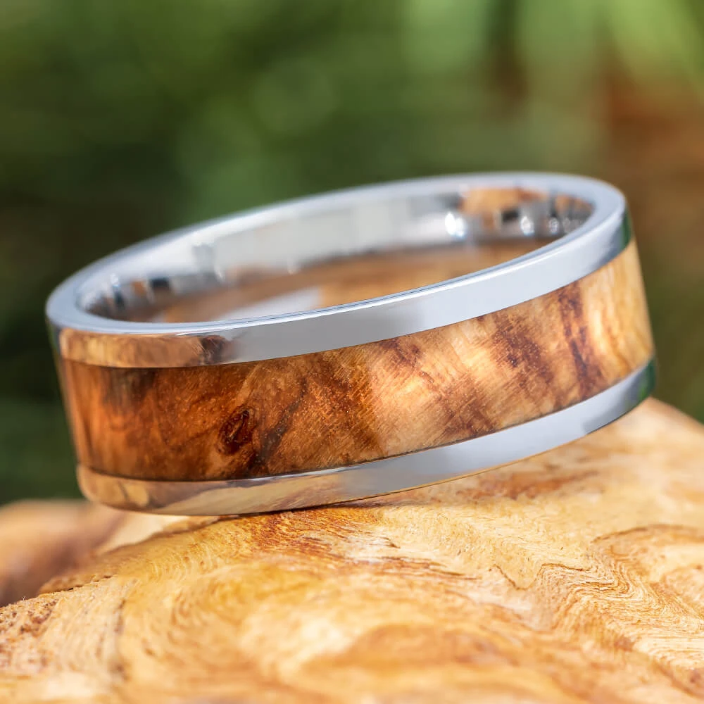 Black Ash Burl Wood Men's Wedding Band In Titanium-1523 3 Black Ash Burl Wood Men's Wedding Band In Titanium-1523