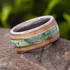 Chrysocolla & Oak Wood Triple Inlay Wedding Band -Johan Jewelry Shop E1619ArtCropped 1 2