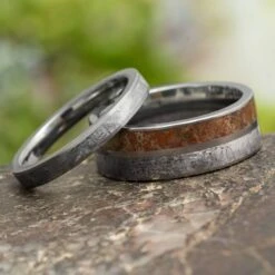 Meteorite & Dino Bone Matching Wedding Bands
