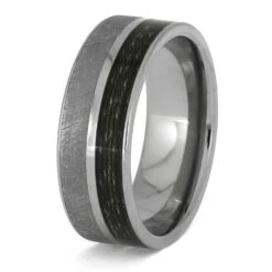Meteorite & Fishing Line Wedding Band In Titanium -Johan Jewelry Shop E1622TI FP TIMTFLGR 3