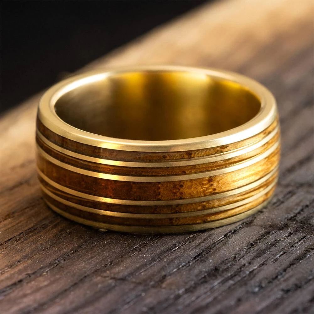 Whiskey Barrel Wedding Band In Yellow Gold 3 Whiskey Barrel Wedding Band In Yellow Gold