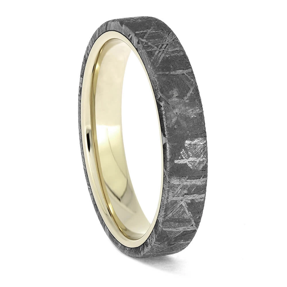 4mm Solid Gold Wedding Band Overlaid With Gibeon Meteorite 4 4mm Solid Gold Wedding Band Overlaid With Gibeon Meteorite - Image 2
