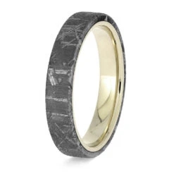4mm Solid Gold Wedding Band Overlaid With Gibeon Meteorite 13 4mm Solid Gold Wedding Band Overlaid With Gibeon Meteorite -Johan Jewelry Shop E1664WG 3