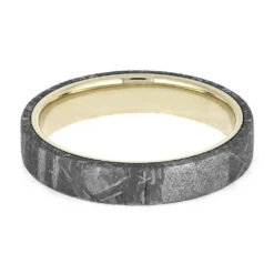 4mm Solid Gold Wedding Band Overlaid With Gibeon Meteorite 14 4mm Solid Gold Wedding Band Overlaid With Gibeon Meteorite -Johan Jewelry Shop E1664WG 4