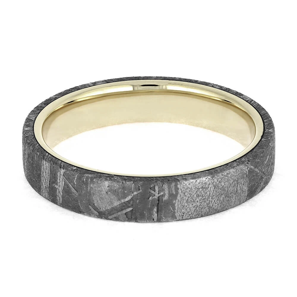 4mm Solid Gold Wedding Band Overlaid With Gibeon Meteorite 7 4mm Solid Gold Wedding Band Overlaid With Gibeon Meteorite - Image 5