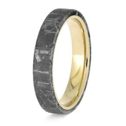 4mm Yellow Gold Wedding Band With Gibeon Meteorite -Johan Jewelry Shop E1664YG 3