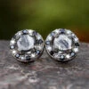 Meteorite Stud Earrings With White & Black Diamonds
