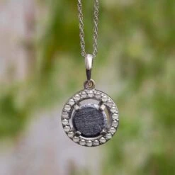 Unique Birthstone Necklace With Meteorite, Customize With Gemstone Desired -Johan Jewelry Shop E1685ArtPearlCropped 5