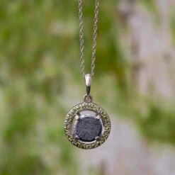 Unique Birthstone Necklace With Meteorite, Customize With Gemstone Desired -Johan Jewelry Shop E1685ArtPeridotCropped 5