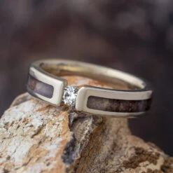 Tension Set Diamond Ring With Crushed Dinosaur Bone