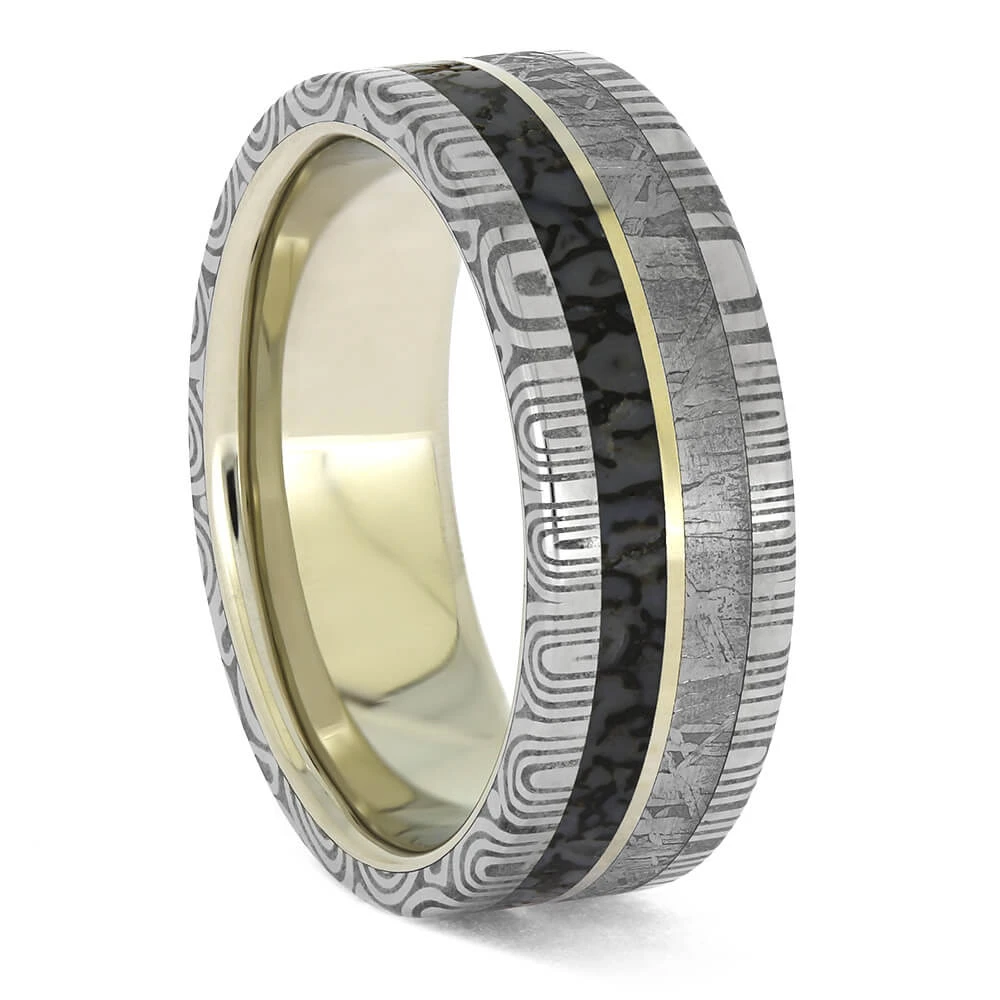 Meteorite & Dinosaur Bone Men's Wedding Band 4 Meteorite & Dinosaur Bone Men's Wedding Band - Image 2
