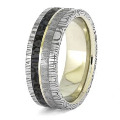 Meteorite & Dinosaur Bone Men's Wedding Band 13 Meteorite & Dinosaur Bone Men's Wedding Band -Johan Jewelry Shop E1839 3