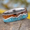 Turquoise Ring With Redwood And Silver Zig Zag In Titanium -Johan Jewelry Shop E1928ArtCropped 3