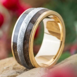 Solid Gold Dinosaur Bone & Meteorite Men's Wedding Band -Johan Jewelry Shop E1933CRArt11 2023Cropped 6