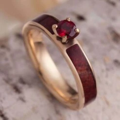Ruby Engagement Ring With Ruby Redwood Inlay