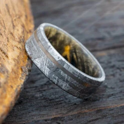 Meteorite Wedding Band With Pinstripe & Wood Inside