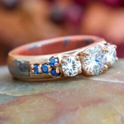 Moissanite Engagement Ring With Meteorite And Mokume Sleeve 18 Moissanite Engagement Ring With Meteorite And Mokume Sleeve -Johan Jewelry Shop E2106RGArtCropped 2 d8e0278a f55c 4107 859b 3e0eb3bcf89a