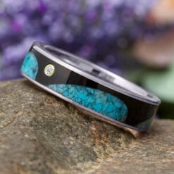 Wave Ring With Koa Wood And Turquoise -Johan Jewelry Shop E2127ArtMarchCropped 2