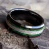 Black Ceramic Ring With Meteorite & Wood Inlays 2 Black Ceramic Ring With Meteorite & Wood Inlays -Johan Jewelry Shop E2150ArtCropped 4