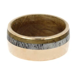 Rose Gold Men's Band With Antler & Whiskey Barrel Oak -Johan Jewelry Shop E2159RG 4