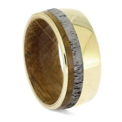 Men's Whiskey Barrel Wedding Band With Antler -Johan Jewelry Shop E2159YG 1
