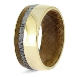 Men's Whiskey Barrel Wedding Band With Antler -Johan Jewelry Shop E2159YG 3