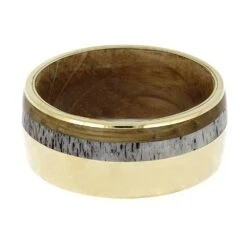 Men's Whiskey Barrel Wedding Band With Antler -Johan Jewelry Shop E2159YG 4