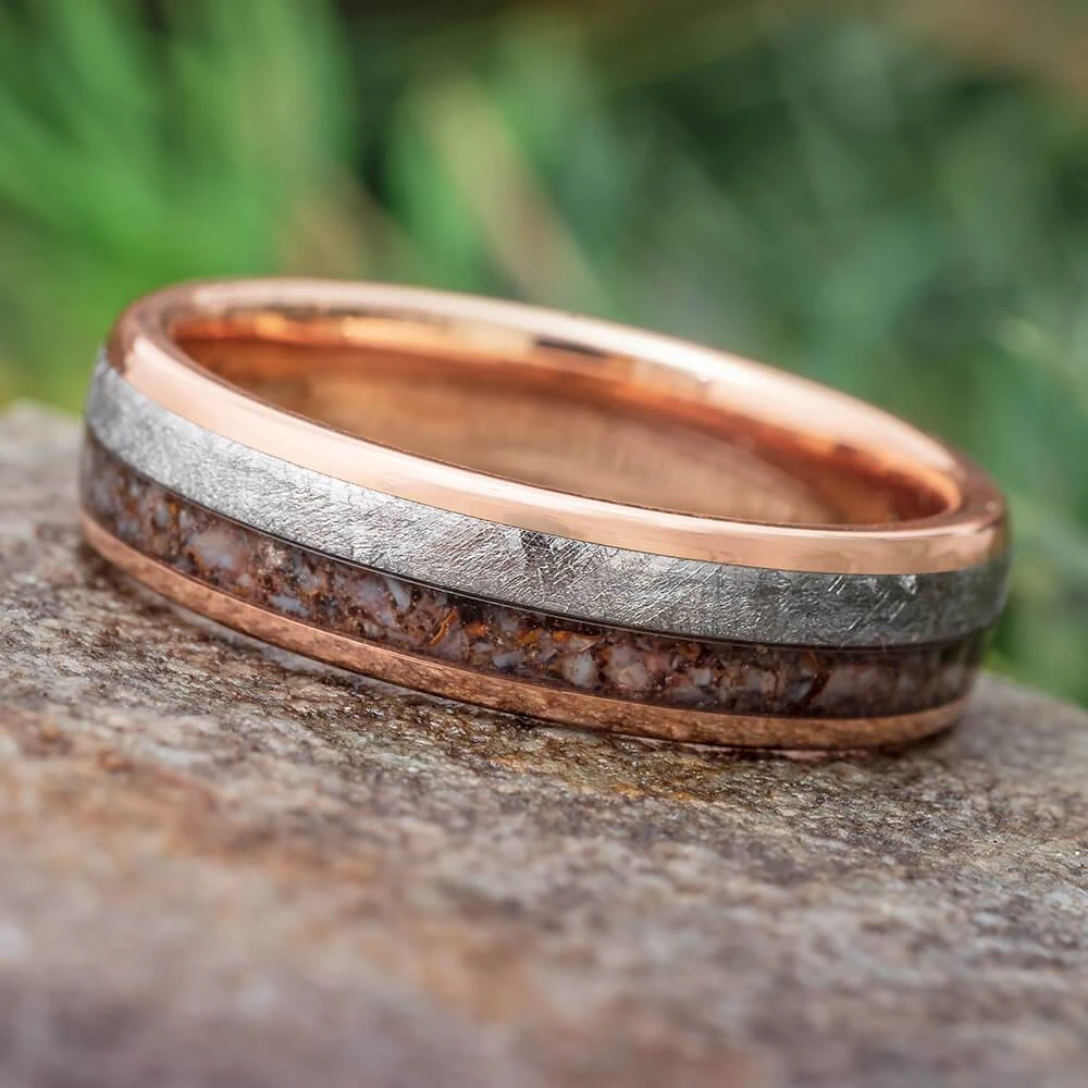 Meteorite & Crushed Dino Bone Wedding Band 3 Meteorite & Crushed Dino Bone Wedding Band