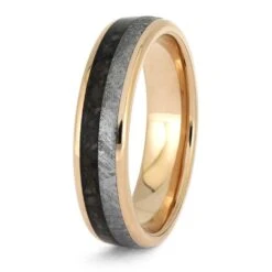 Meteorite & Crushed Dino Bone Wedding Band 11 Meteorite & Crushed Dino Bone Wedding Band -Johan Jewelry Shop E2163CR 3