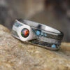 Black Fire Opal Ring With Dinosaur Bone And Meteorite Inlays -Johan Jewelry Shop E2181ArtCropped 2