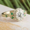 Vintage Style Engagement Ring With Moissanite Halo And Emeralds -Johan Jewelry Shop E2254WGArtCropped 2