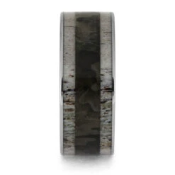 Woodland Camo And Deer Antler Men's Wedding Band In Titanium -Johan Jewelry Shop E2255 2