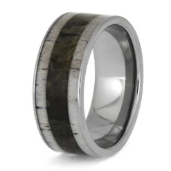 Woodland Camo And Deer Antler Men's Wedding Band In Titanium -Johan Jewelry Shop E2255 3