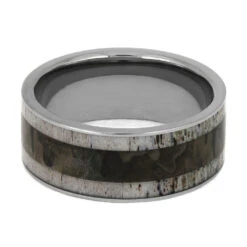 Woodland Camo And Deer Antler Men's Wedding Band In Titanium -Johan Jewelry Shop E2255 4