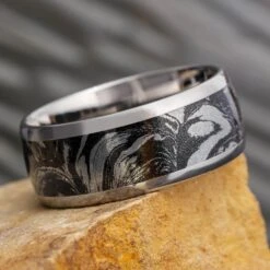 Black And White Composite Mokume Gane Ring With Titanium Band