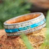 Turquoise Men's Wedding Band With Wood And Antler -Johan Jewelry Shop E2267Art03 2023Cropped 3