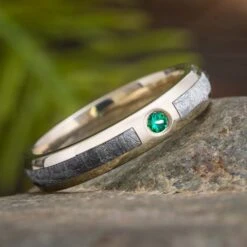 Emerald And Meteorite Wedding Band
