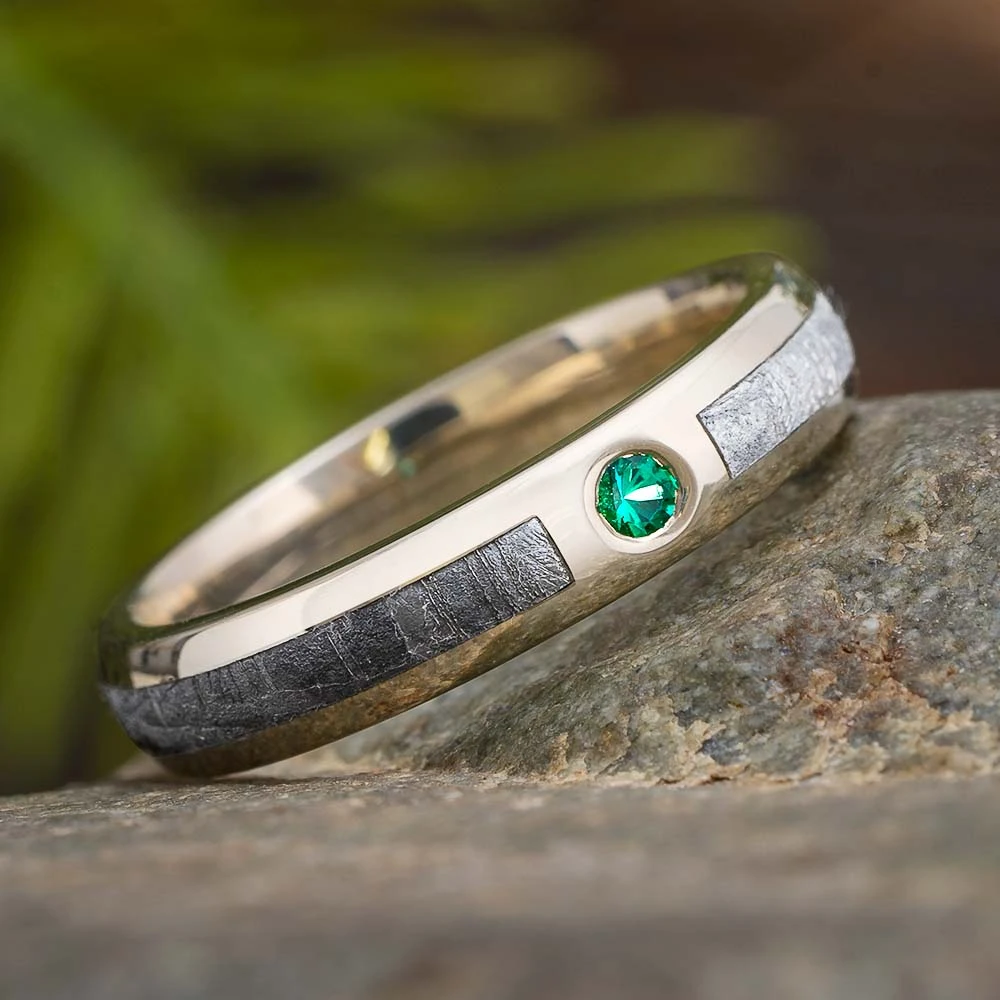 Emerald And Meteorite Wedding Band 3 Emerald And Meteorite Wedding Band