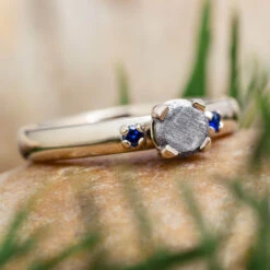 Meteorite & Blue Sapphire Engagement Ring