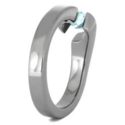 Tension Set Topaz Engagement Ring In Titanium 11 Tension Set Topaz Engagement Ring In Titanium -Johan Jewelry Shop E2275 2E