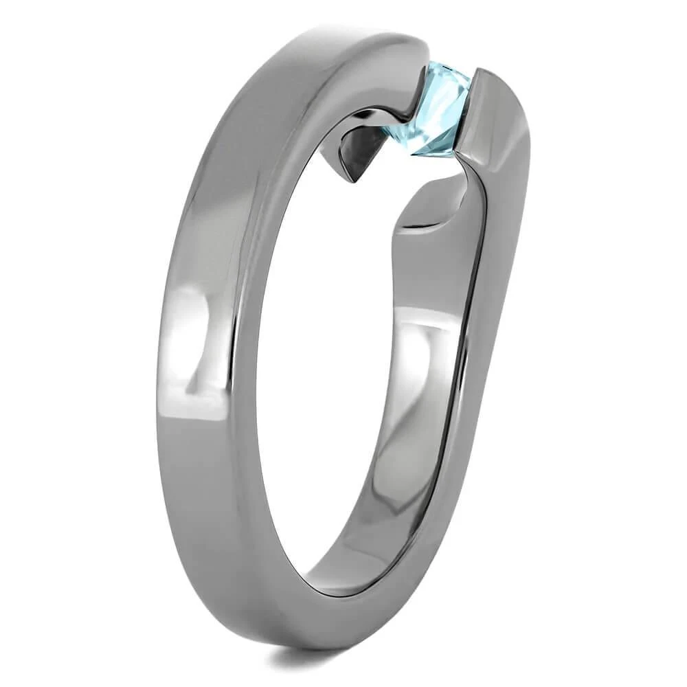 Tension Set Topaz Engagement Ring In Titanium 6 Tension Set Topaz Engagement Ring In Titanium - Image 4