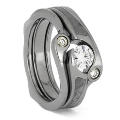 Meteorite Bridal Set With Titanium Ring Guard 10 Meteorite Bridal Set With Titanium Ring Guard -Johan Jewelry Shop E2275 5319 1