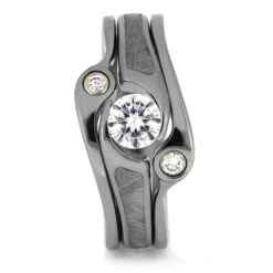 Meteorite Bridal Set With Titanium Ring Guard 12 Meteorite Bridal Set With Titanium Ring Guard -Johan Jewelry Shop E2275 5319 3