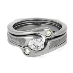 Meteorite Bridal Set With Titanium Ring Guard 13 Meteorite Bridal Set With Titanium Ring Guard -Johan Jewelry Shop E2275 5319 4