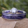 Purple Box Elder Burl Wedding Ring Set, Moissanite Engagement Ring With Wood Band 1 Purple Box Elder Burl Wedding Ring Set, Moissanite Engagement Ring With Wood Band -Johan Jewelry Shop E2335ArtNewCropped