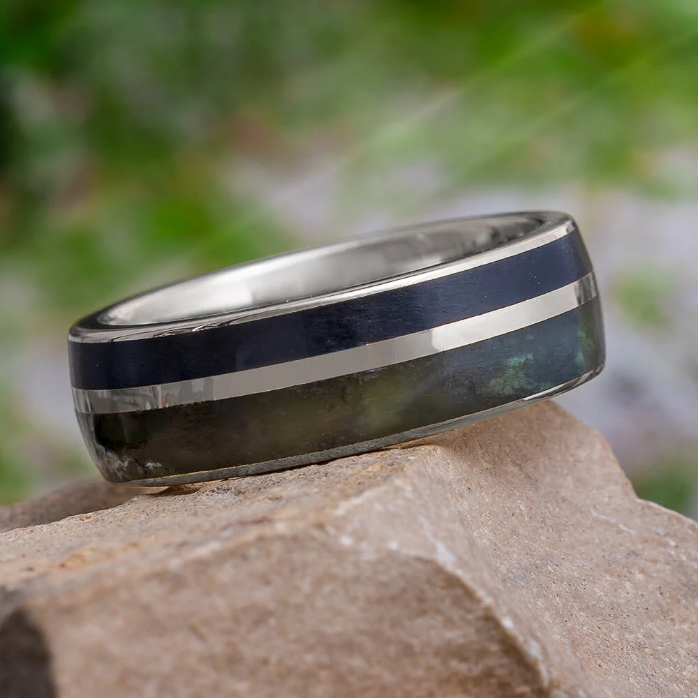 Green Jade & Black Obsidian Men's Wedding Band 7 Green Jade & Black Obsidian Men's Wedding Band - Image 5