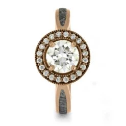 Rose Gold Halo Engagement Ring With Meteorite -Johan Jewelry Shop E2407RG 2