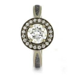 Halo Moissanite Engagement Ring, White Gold Ring With Meteorite -Johan Jewelry Shop E2407WG 2