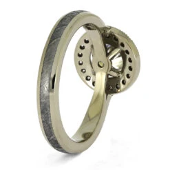 Halo Moissanite Engagement Ring, White Gold Ring With Meteorite -Johan Jewelry Shop E2407WG 3