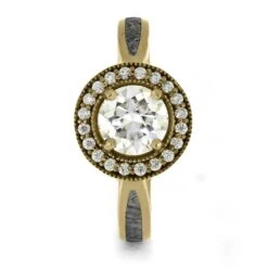 Yellow Gold Engagement Ring With Halo And Meteorite 11 Yellow Gold Engagement Ring With Halo And Meteorite -Johan Jewelry Shop E2407YG 2